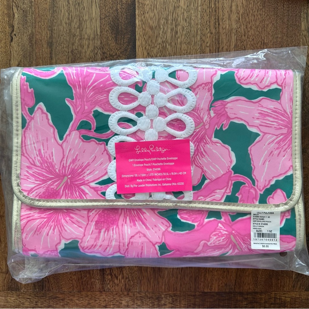 Lilly Pulitzer Pink & Green large envelope clutch purse- NWT